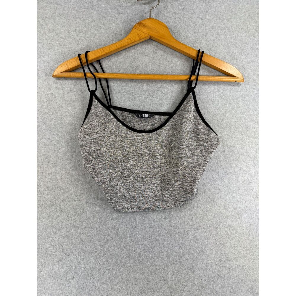 SHEIN Women’s Medium Gray Black Strappy Crop Tank Top 3604